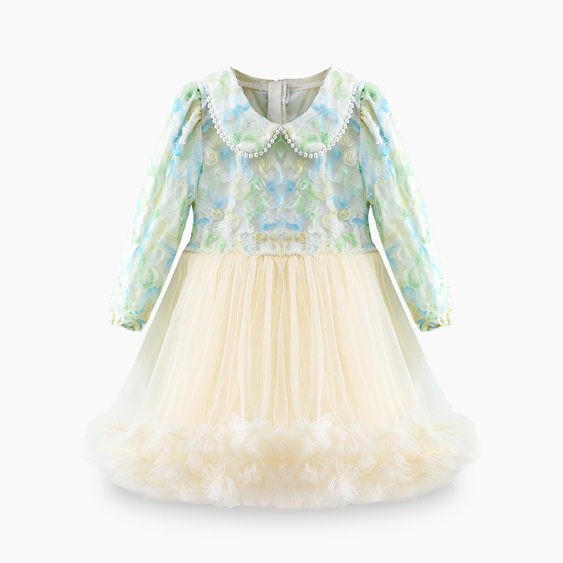 Floral Pearl Collar Tulle Dress – Ivory Bloom