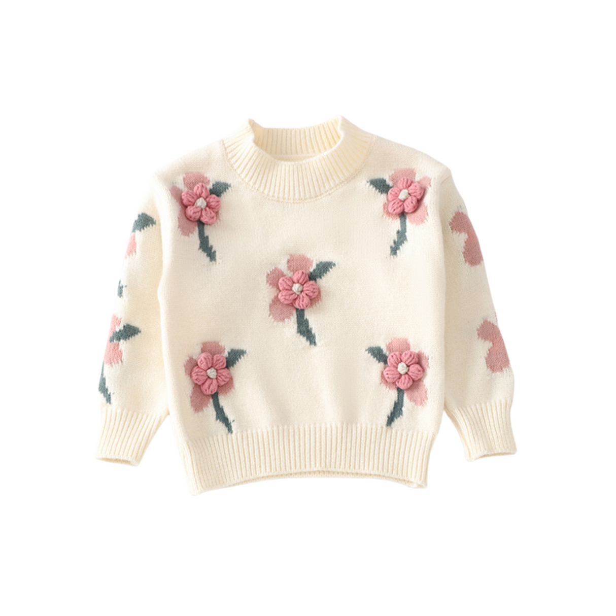 3D Floral Knit Sweater – Cream