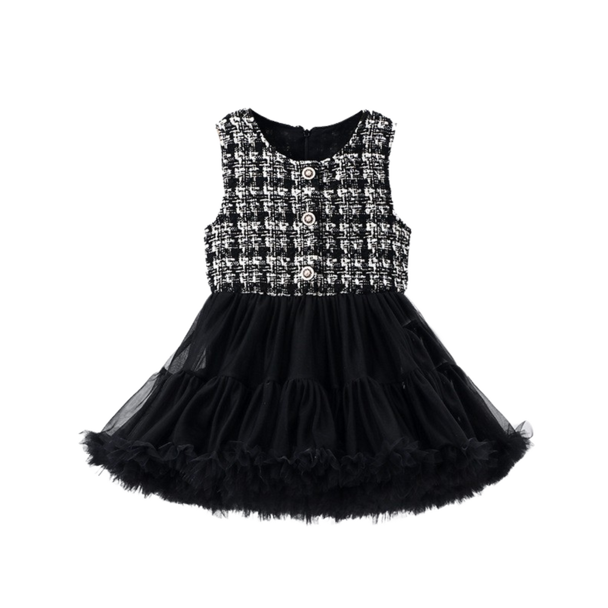 Tweed Bodice Tulle Dress – Classic Black