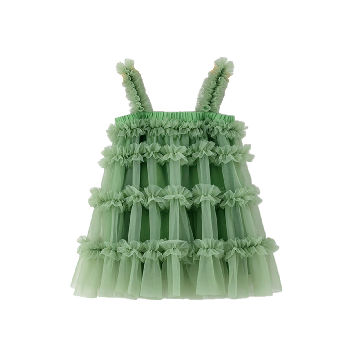Tiered Ruffle Tulle Dress – Sage Green