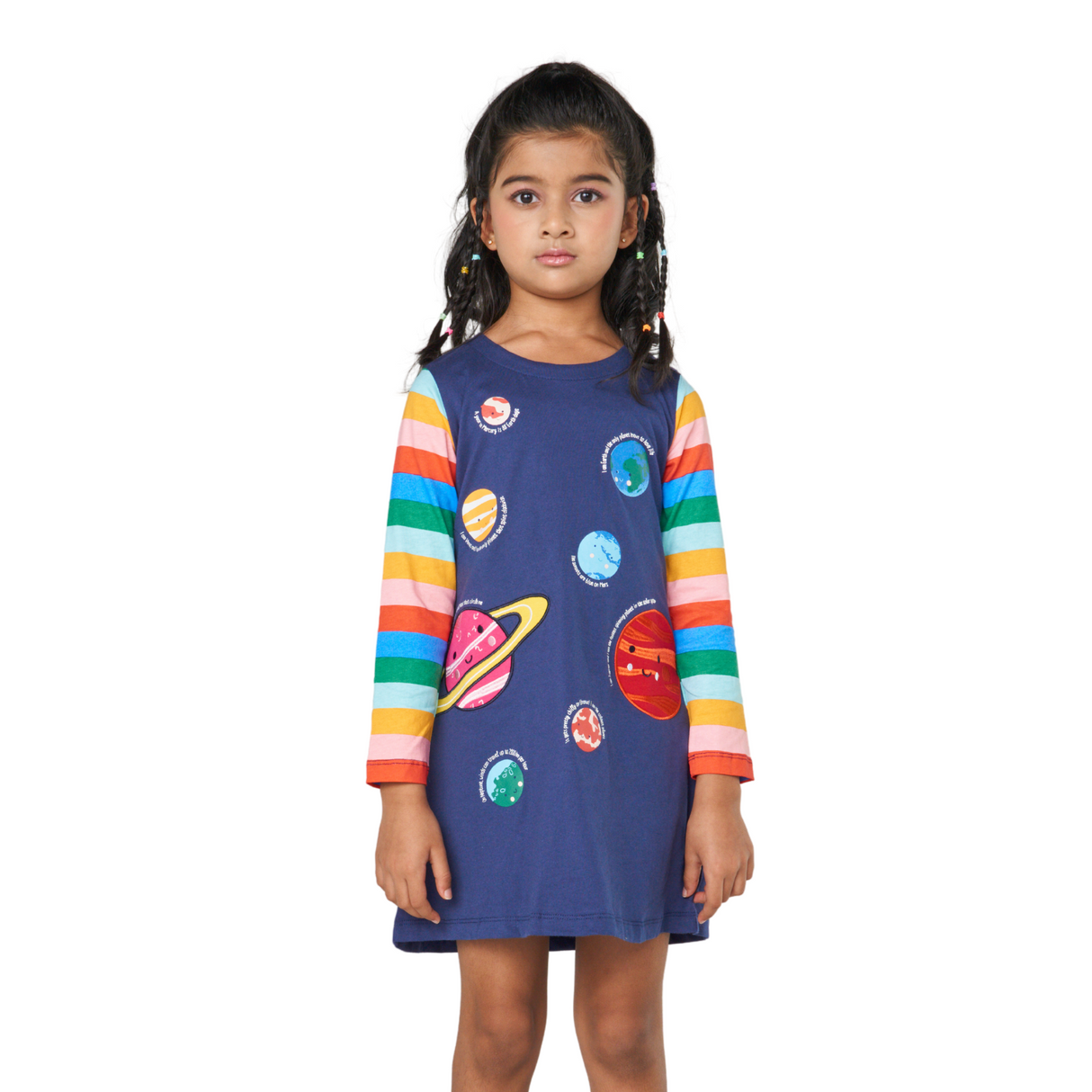 Rainbow Galaxy Long Sleeve Dress – Navy
