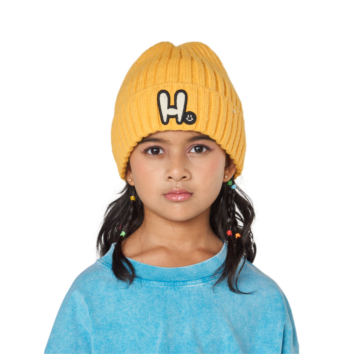 H Patch Knit Beanie – Yellow