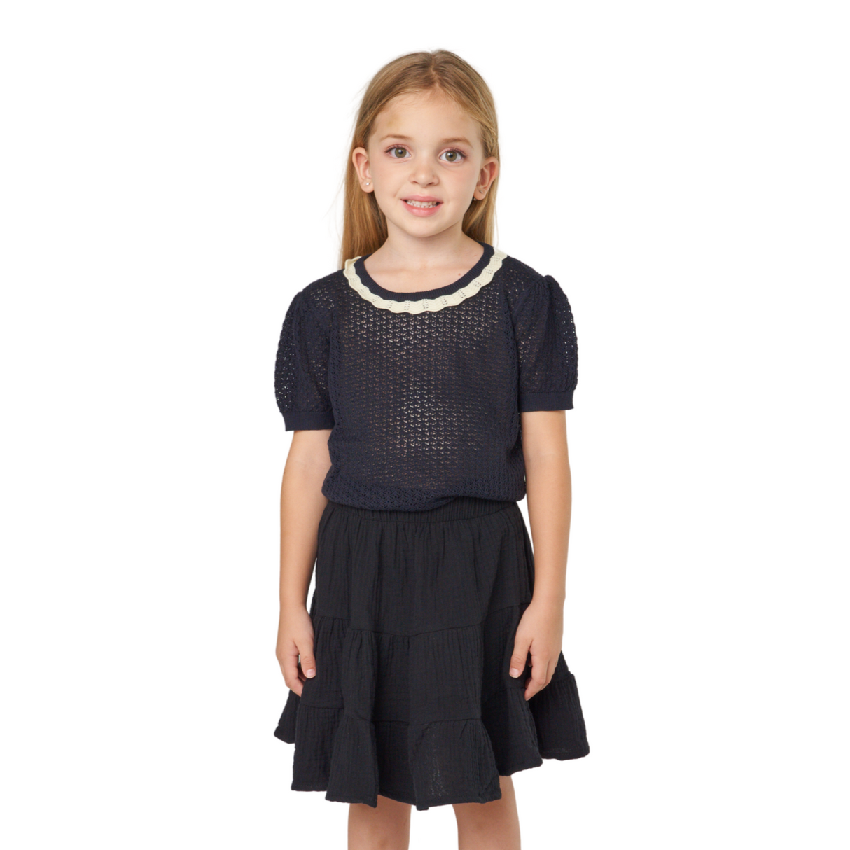 Scallop Collar Knit Dress – Navy and Black