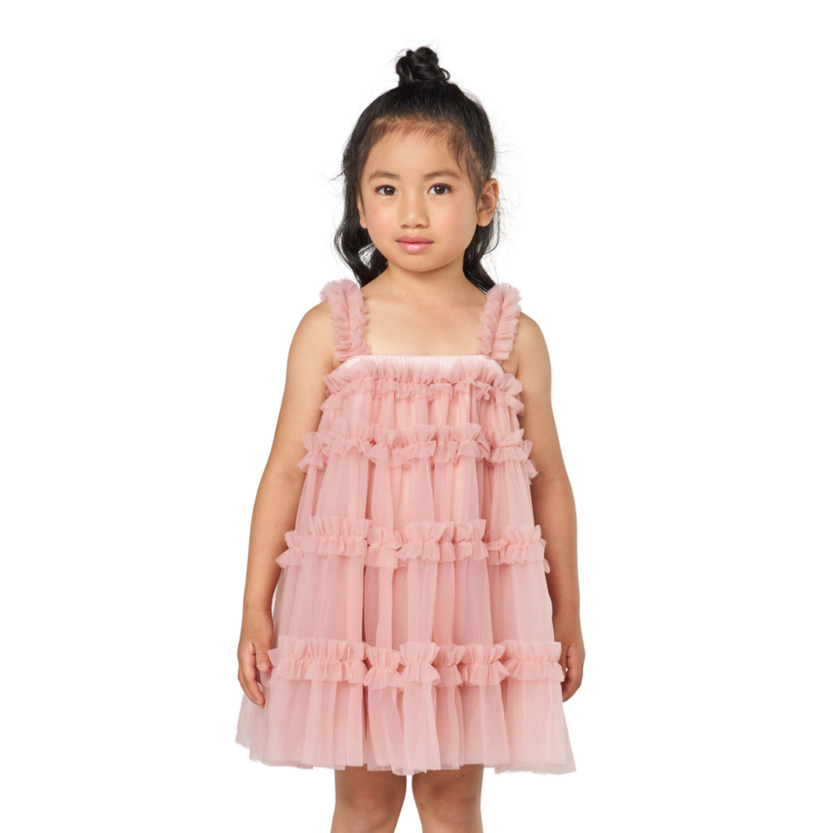 Tiered Ruffle Tulle Dress – Rose Pink