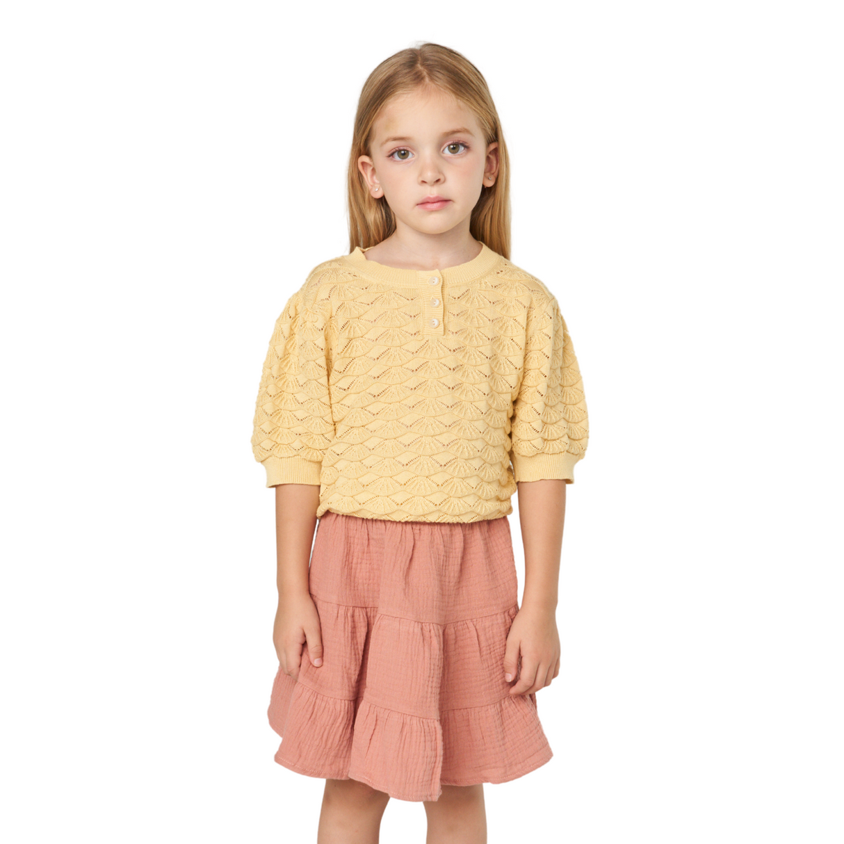 Textured Cotton Tiered Skirt – Rose