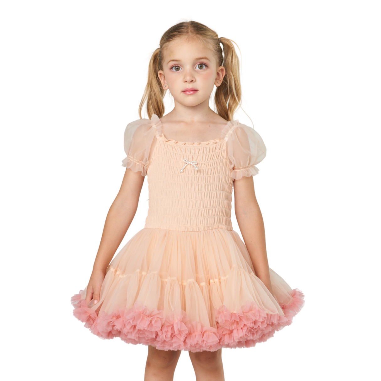 Smocked Tulle Party Dress – Peach Blossom