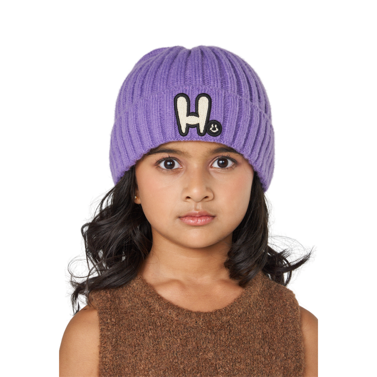H Patch Knit Beanie – Purple