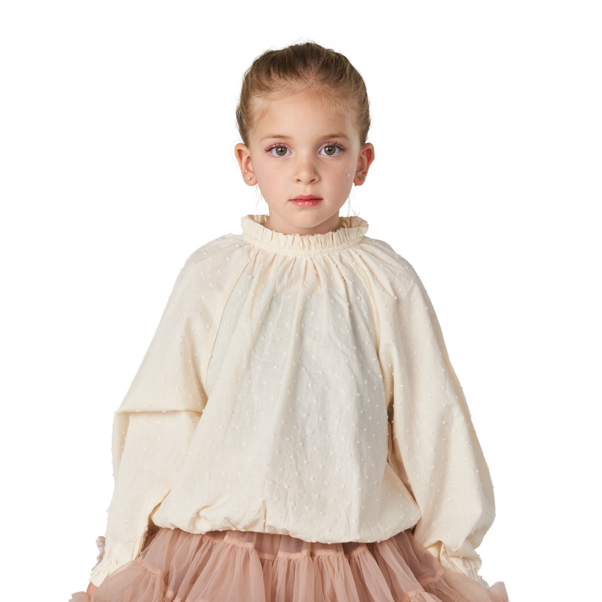 Ruffled High Neck Blouse – Cream