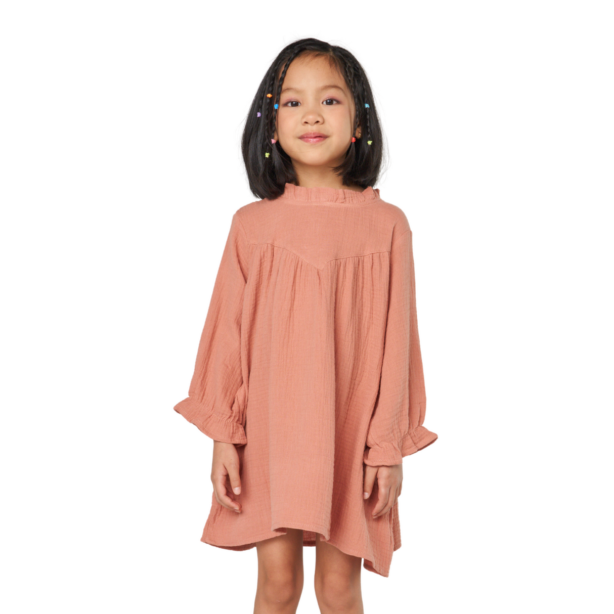 High Neck Textured Cotton Dress – Rose