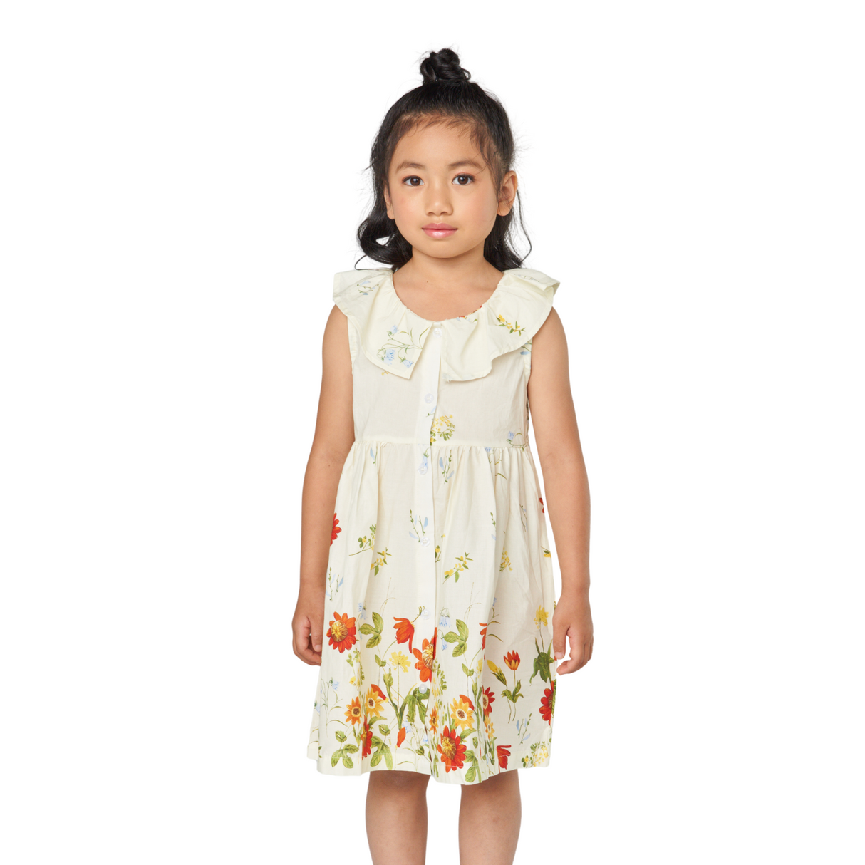 Ruffle Collar Floral Dress – Ivory