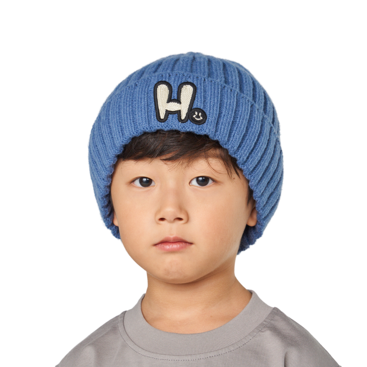 H Patch Knit Beanie – Blue