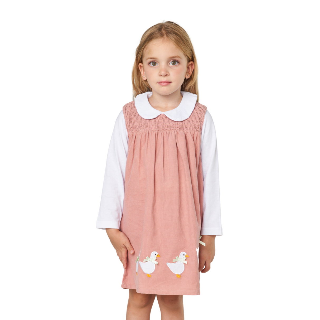 Duck Embroidery Smocked Dress – Dusty Pink