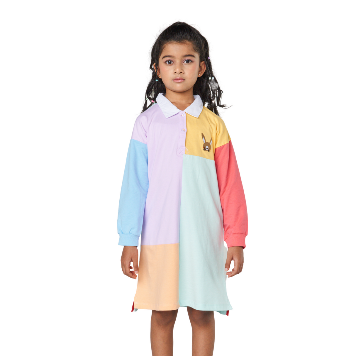 Colorblock Polo Dress with Bunny Patch