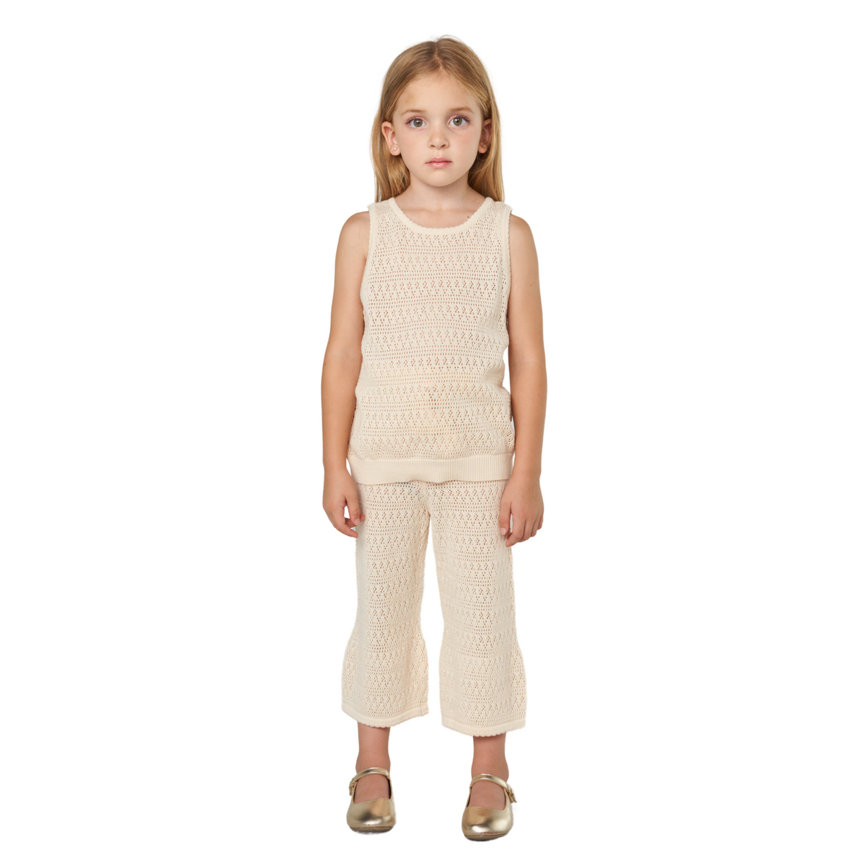 Crochet Knit Flare Pants – Cream