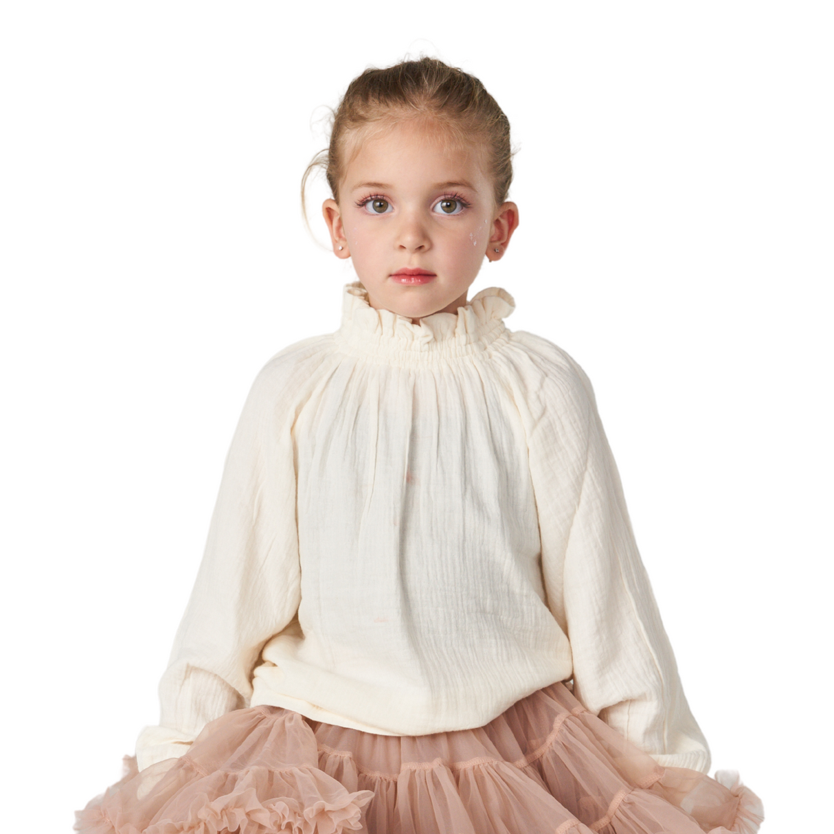 Lightweight Ruffle Neck Blouse – Soft Cream