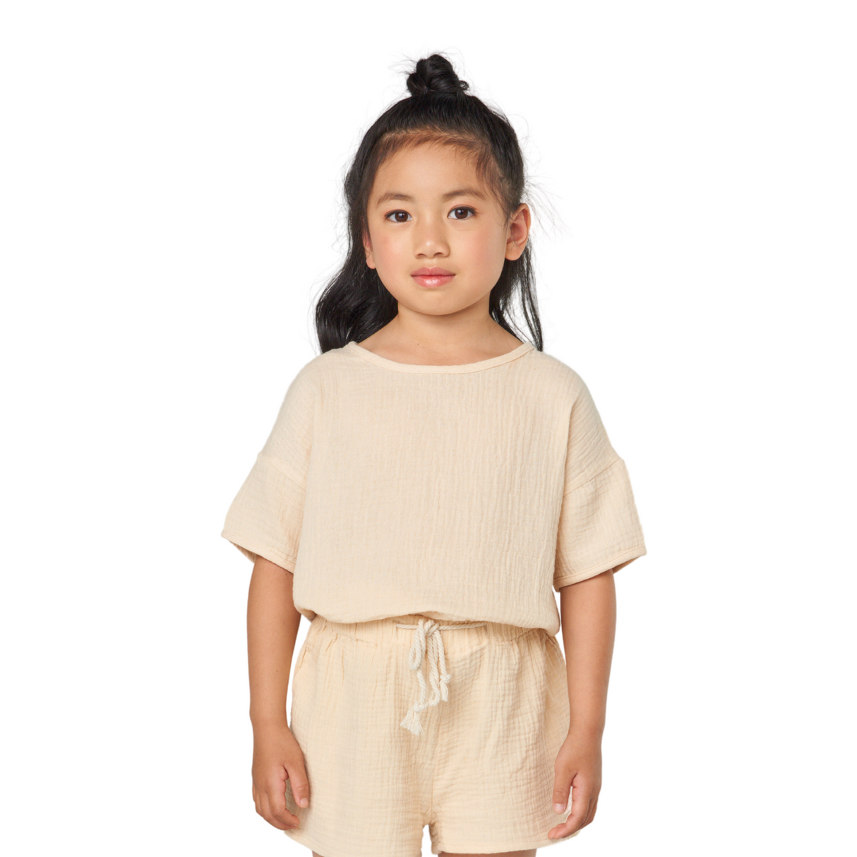 Textured Cotton Boxy Top – Cream