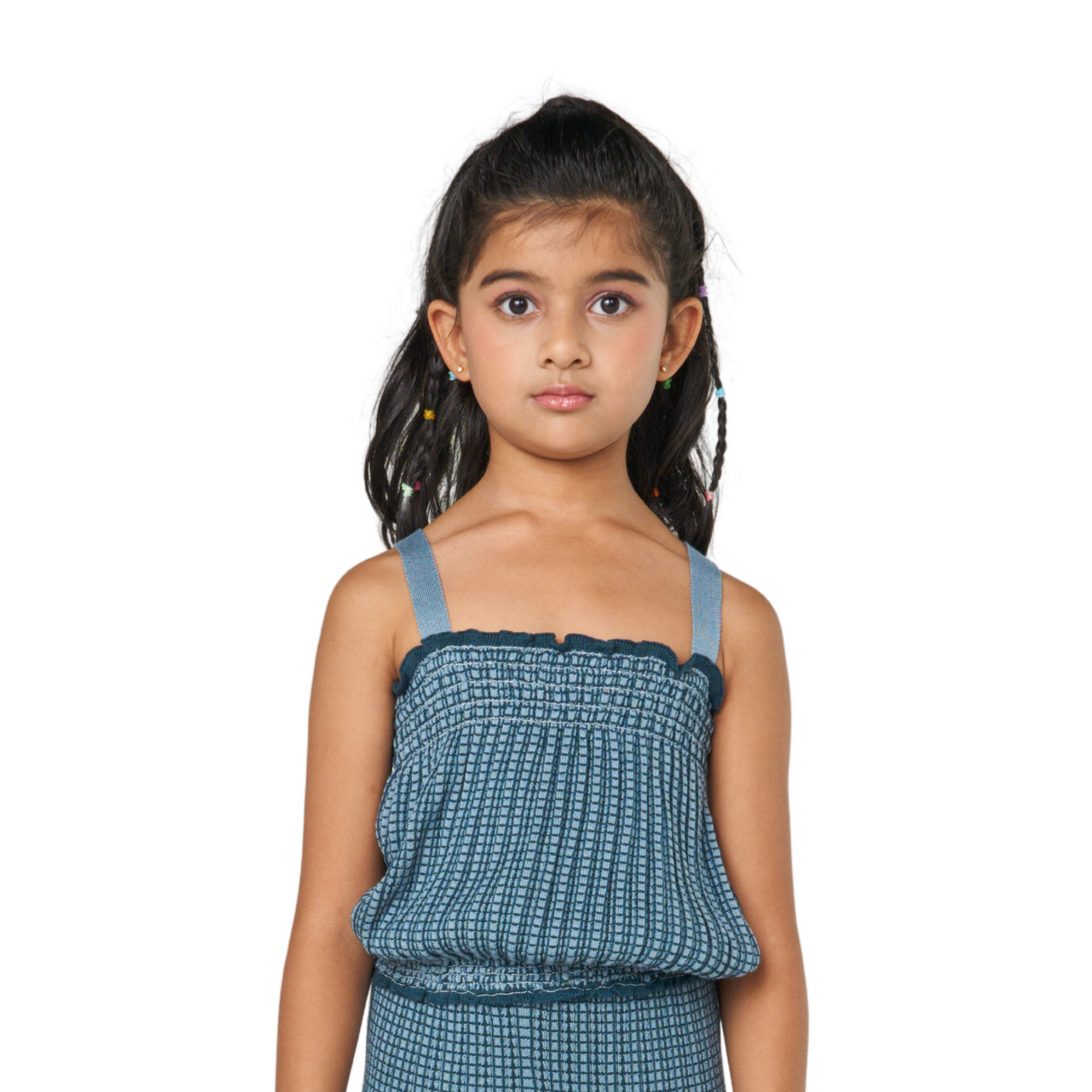 Smocked Check Cami Top – Blue