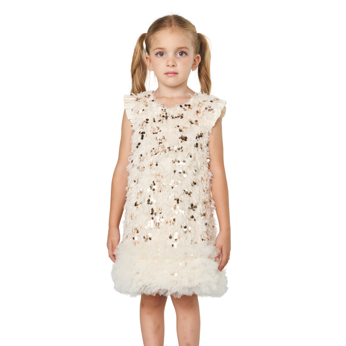 Sequin Flutter Dress – Ivory