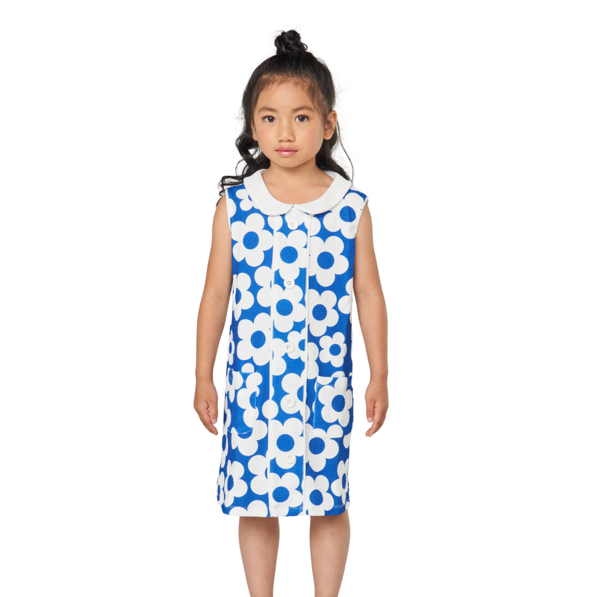 Bold Bloom Sleeveless Dress – Blue Floral