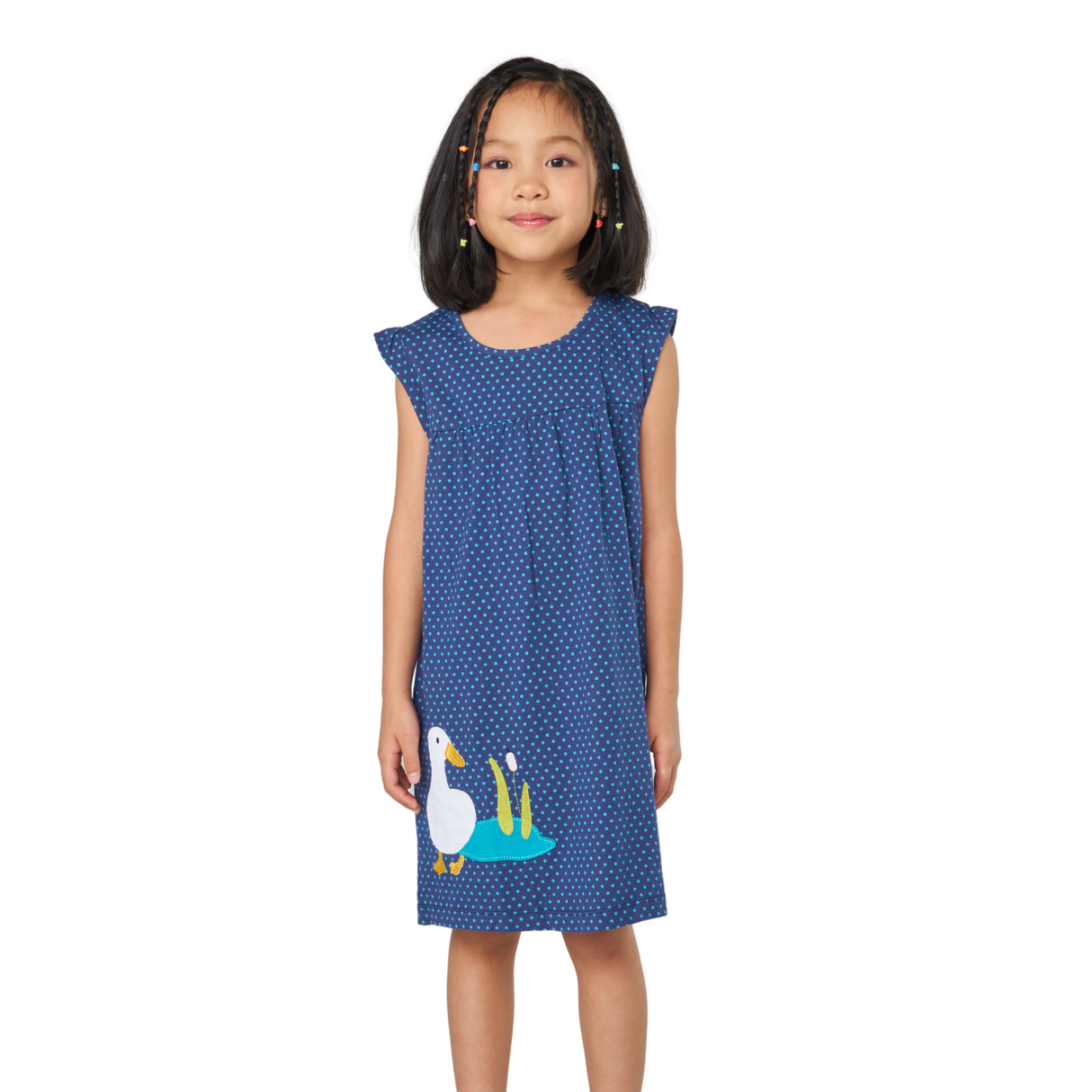 Navy Polka Dot Goose Print Dress