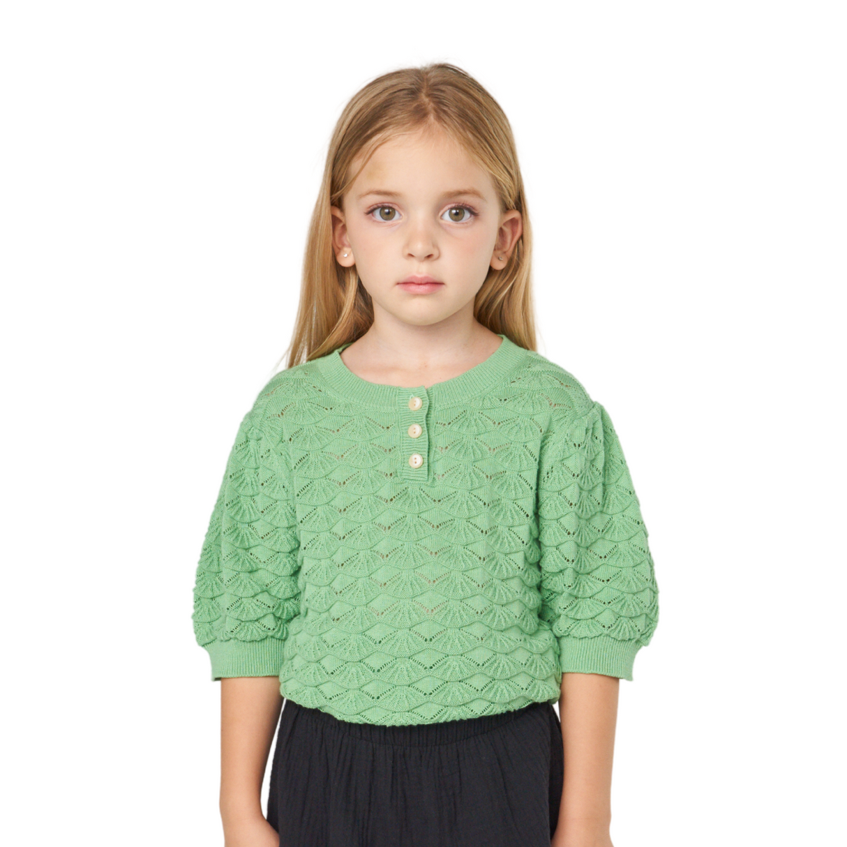 Textured Puff Sleeve Knit Top – Mint Green