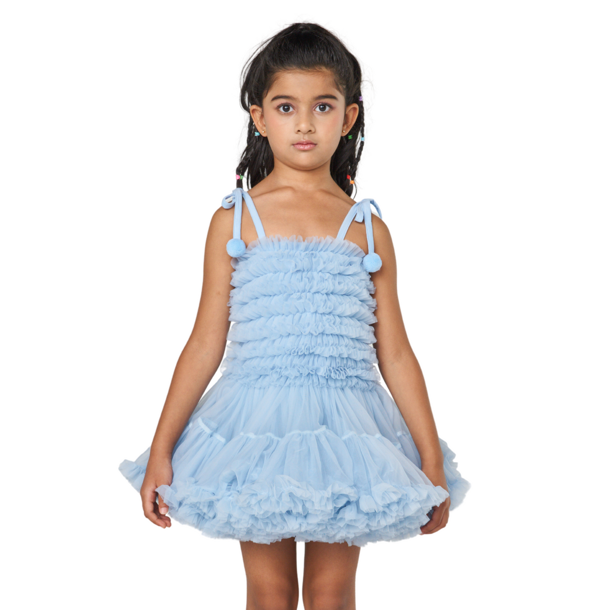Tiered Ruffle Tulle Dress – Sky Blue