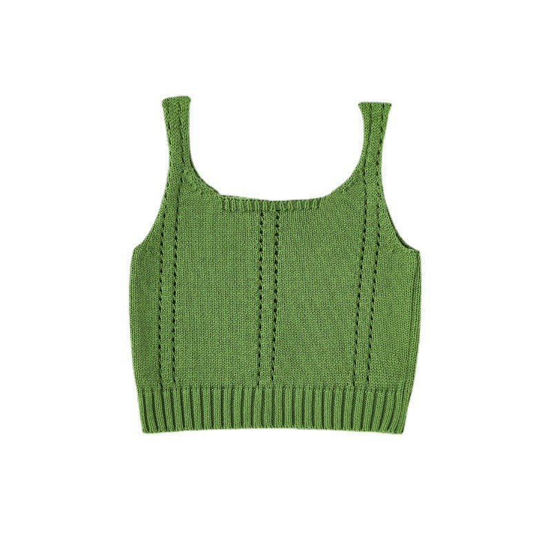 Open Stitch Knit Tank – Olive Green