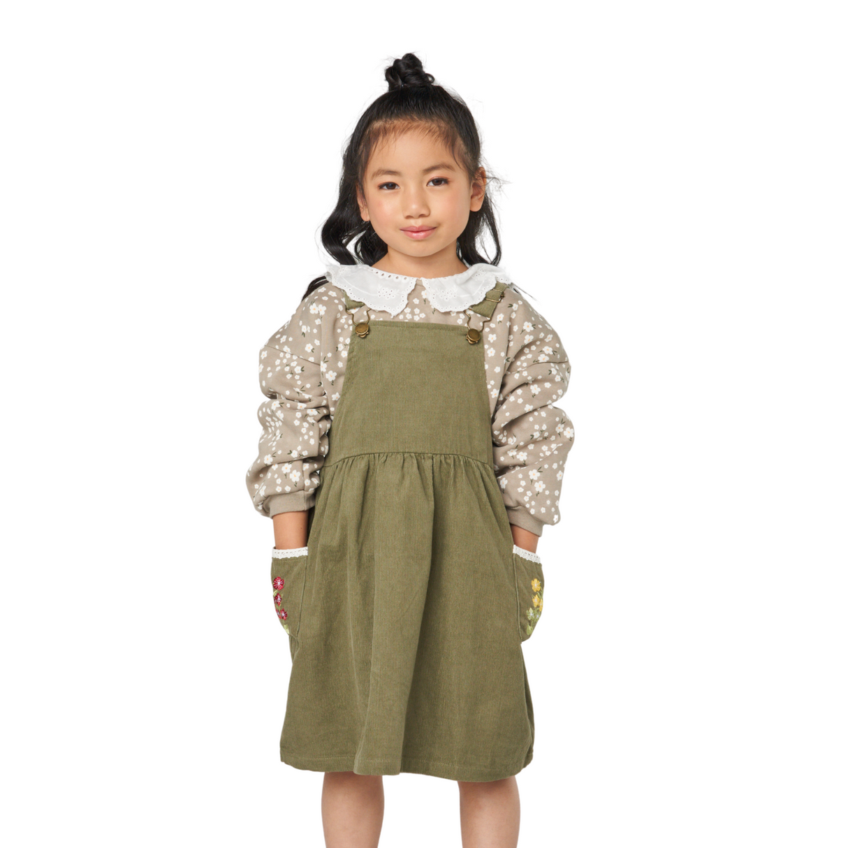 Corduroy Pinafore Dress – Olive Green
