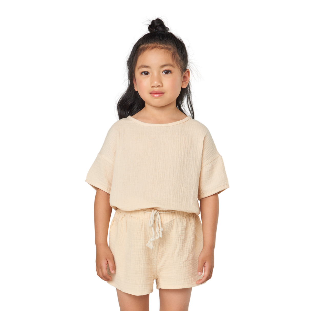Textured Cotton Drawstring Shorts – Cream