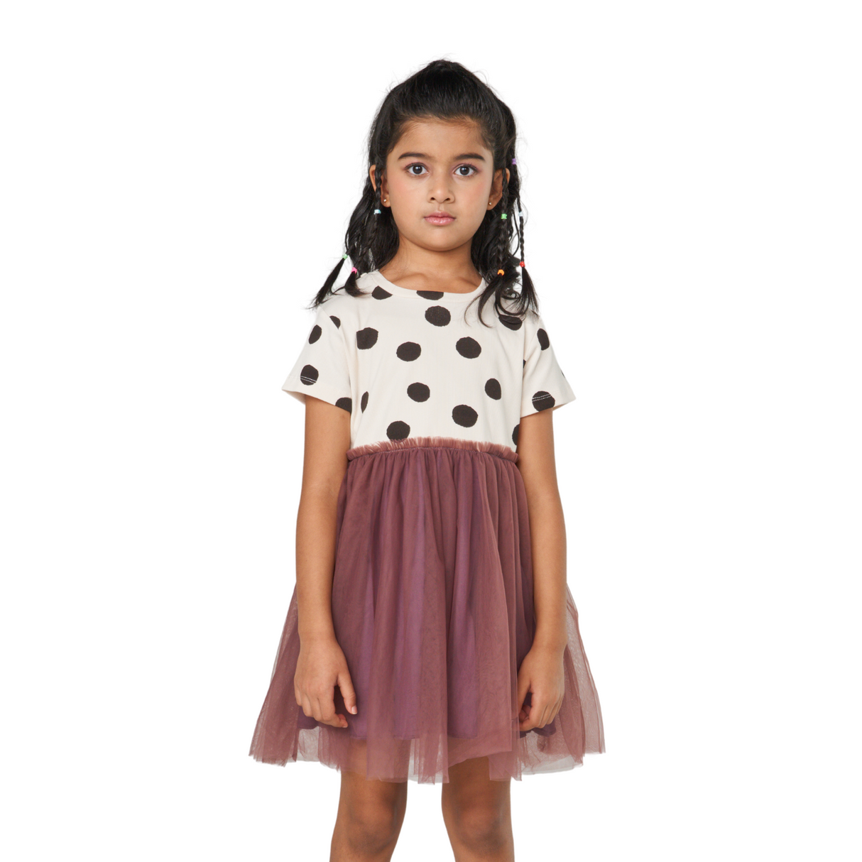 Polka Dot Tulle Dress – Cream and Plum