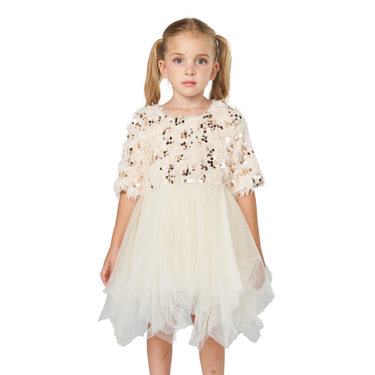 Sequin Floral Tulle Dress – Ivory