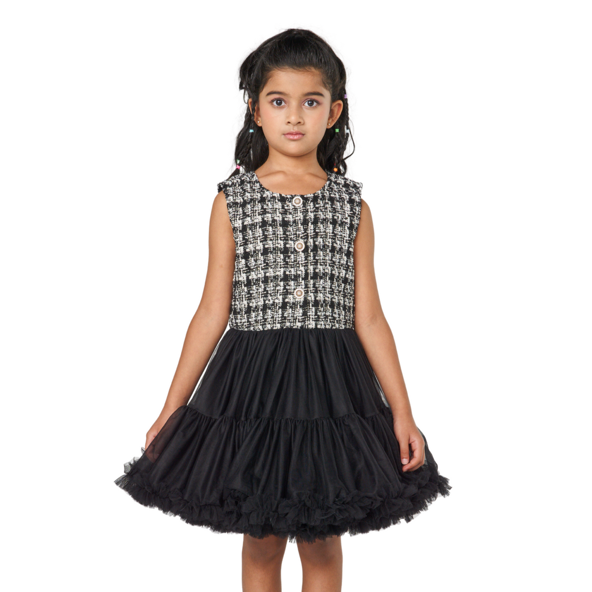 Tweed Bodice Tulle Dress – Classic Black