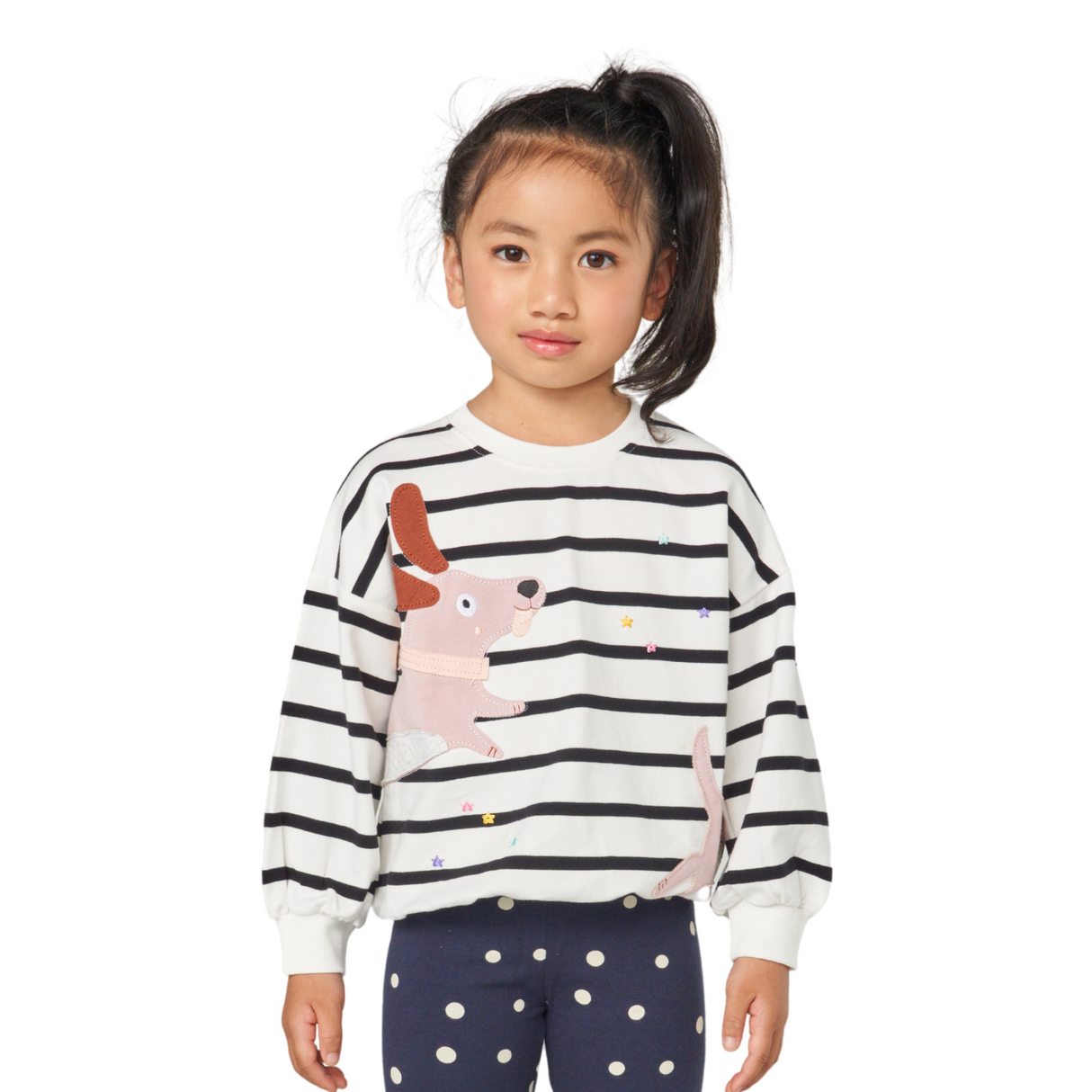 Striped Dog Graphic Sweatshirt – Ivory and Black