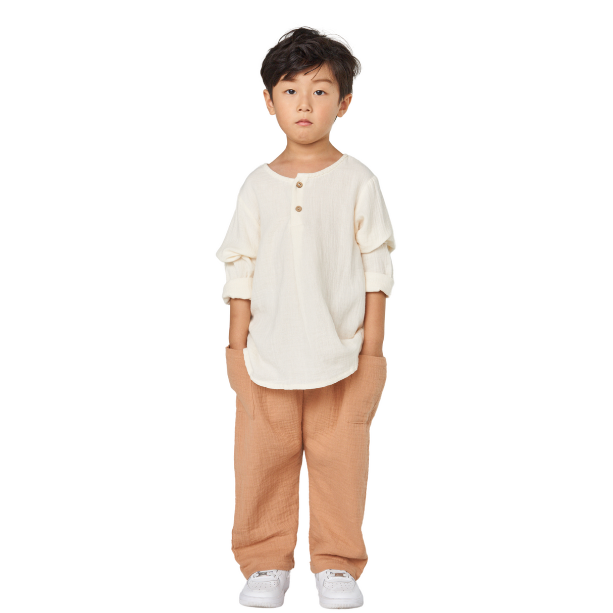 Textured Cotton Pants – Light Brown