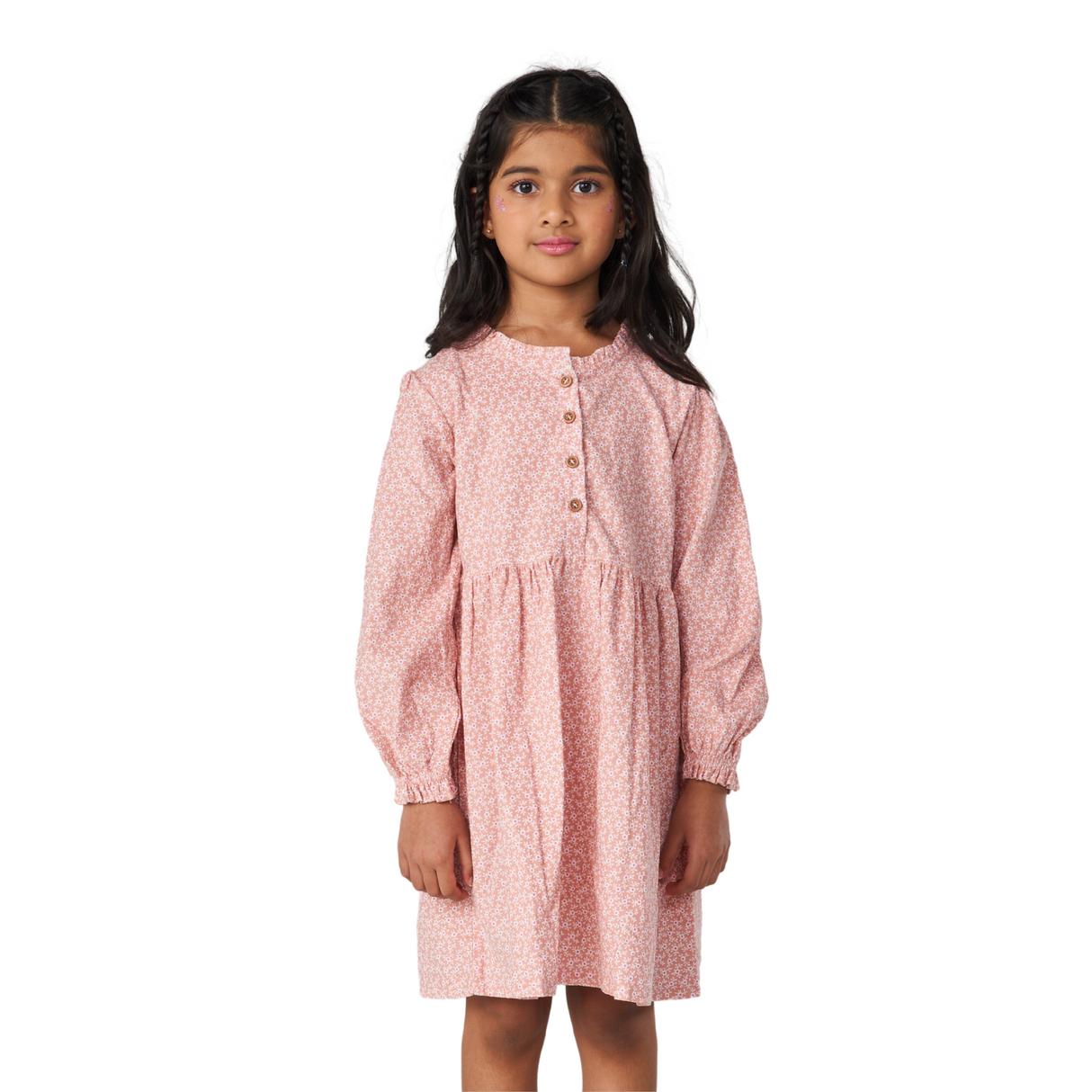 Button-Front Floral Dress – Pink