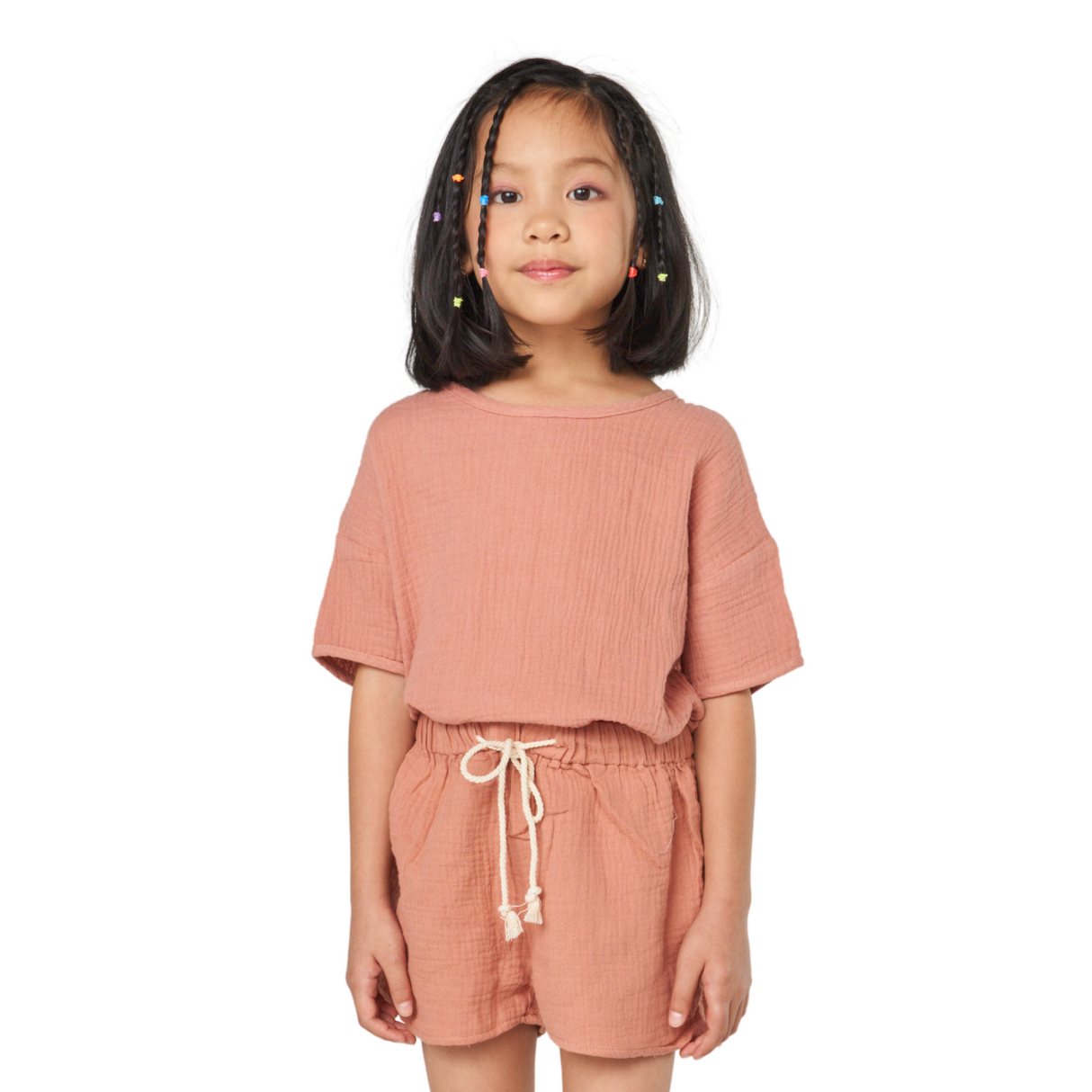 Textured Cotton Drawstring Shorts – Rose