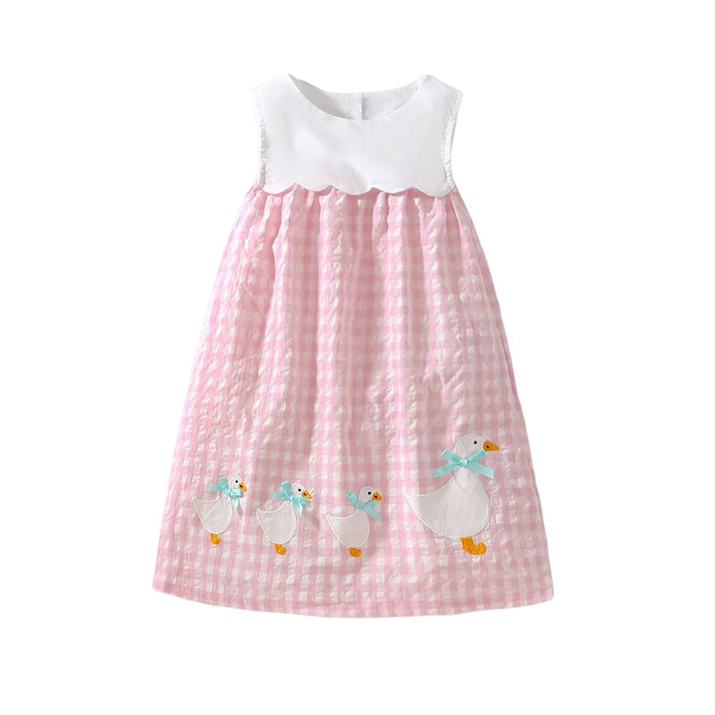 Gingham Embroidered Dress – Pink and White