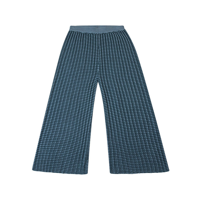 Smocked Check Wide-Leg Pants – Blue