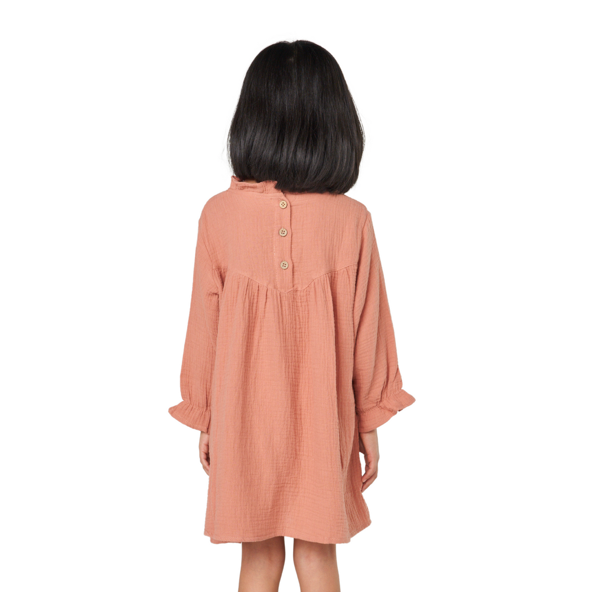 High Neck Textured Cotton Dress – Rose