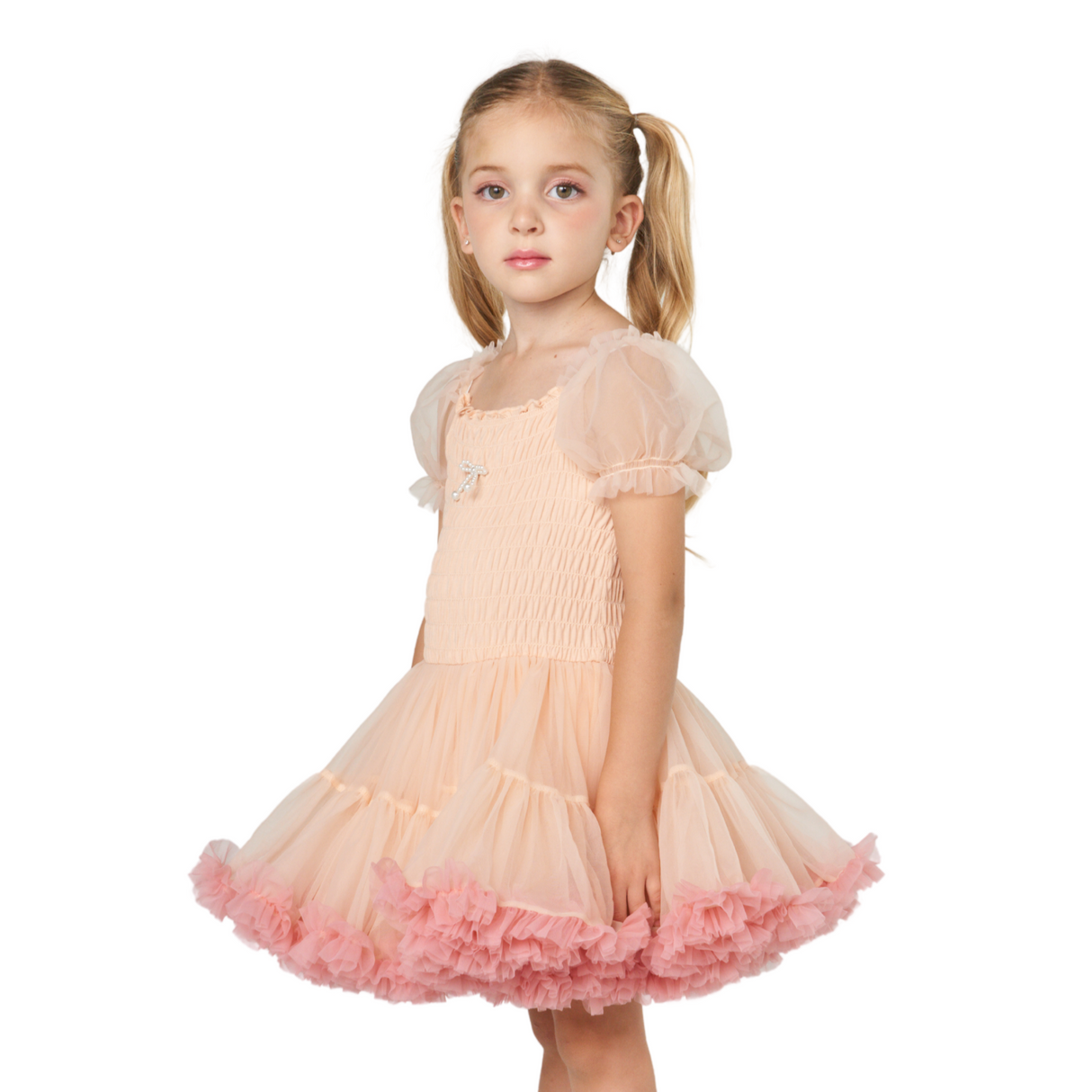 Smocked Tulle Party Dress – Peach Blossom