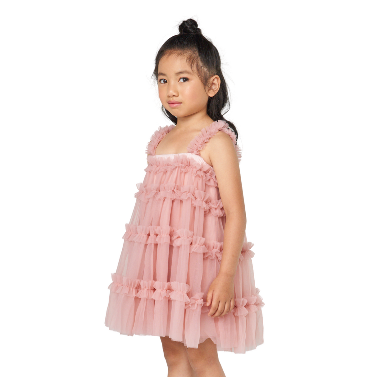 Tiered Ruffle Tulle Dress – Rose Pink