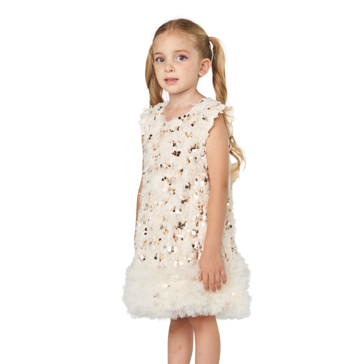 Sequin Flutter Dress – Ivory