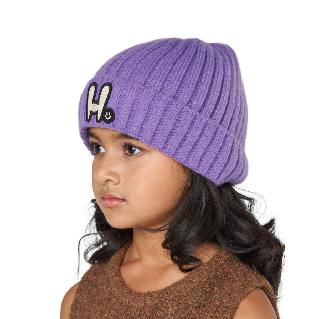 H Patch Knit Beanie – Purple