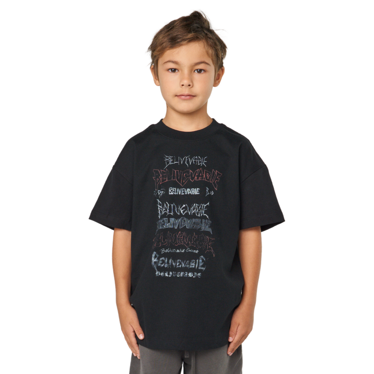 Believe Stacked Text Tee – Black