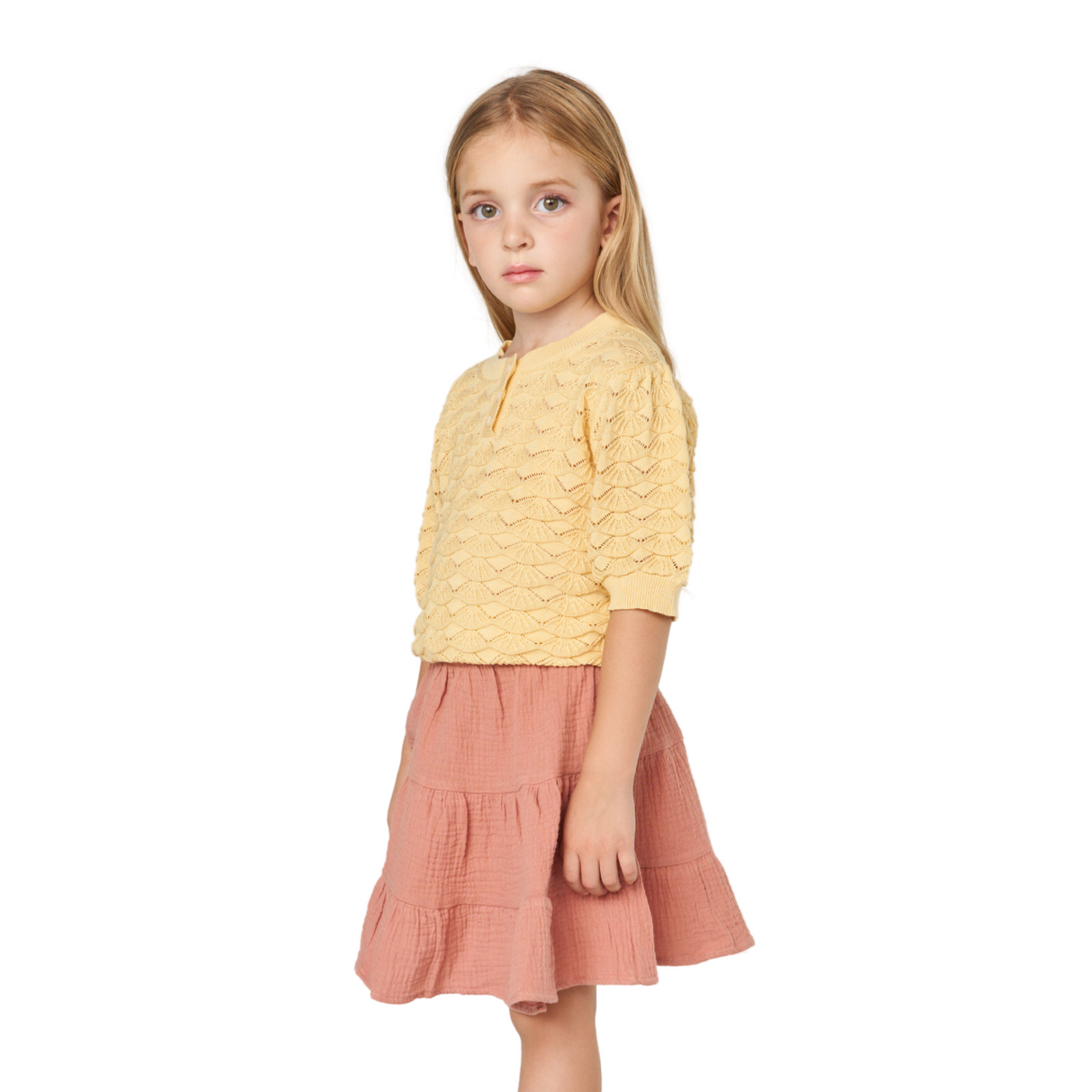 Textured Cotton Tiered Skirt – Rose