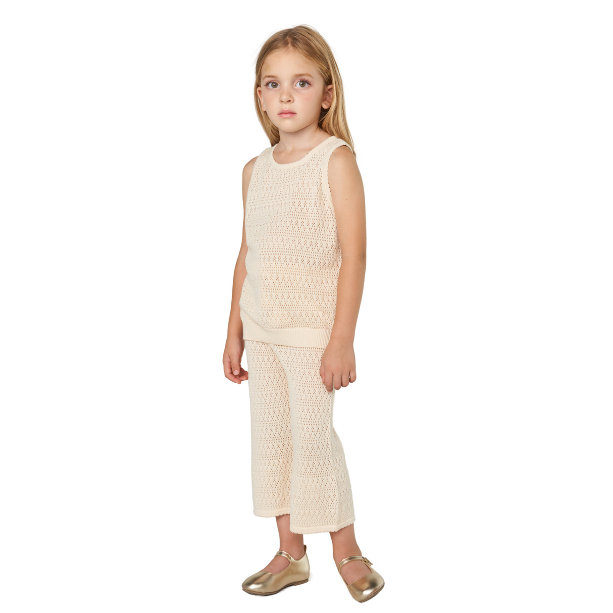 Crochet Knit Flare Pants – Cream