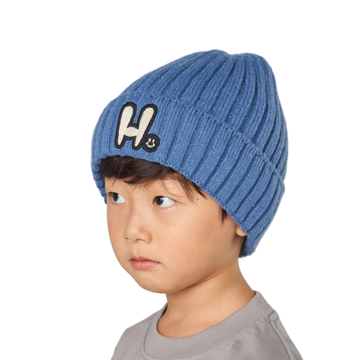 H Patch Knit Beanie – Blue