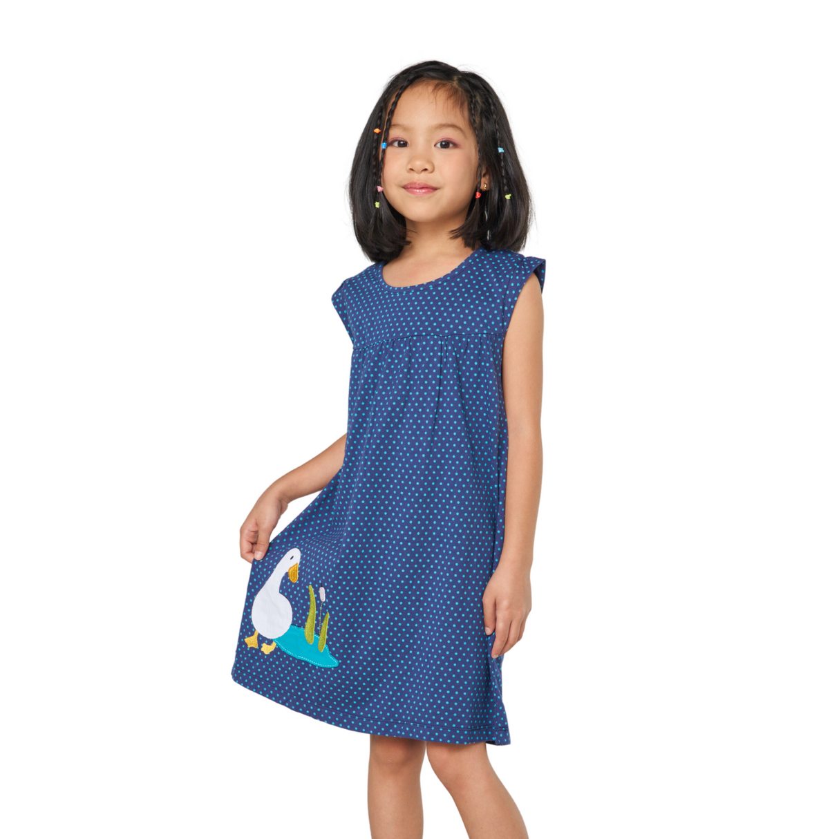 Navy Polka Dot Goose Print Dress
