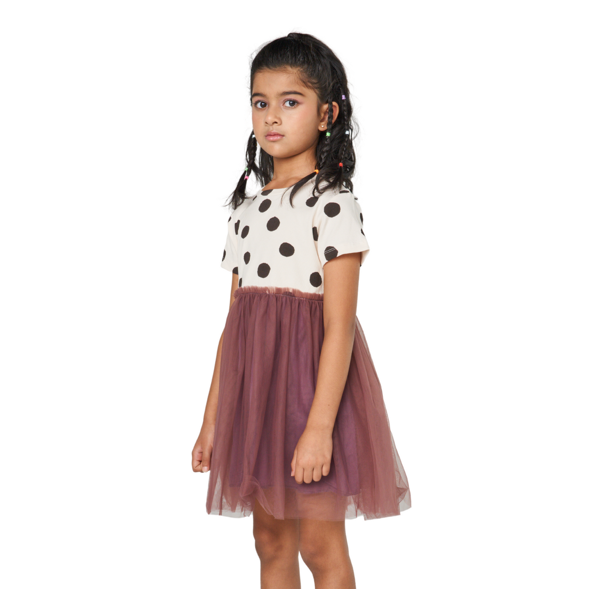 Polka Dot Tulle Dress – Cream and Plum
