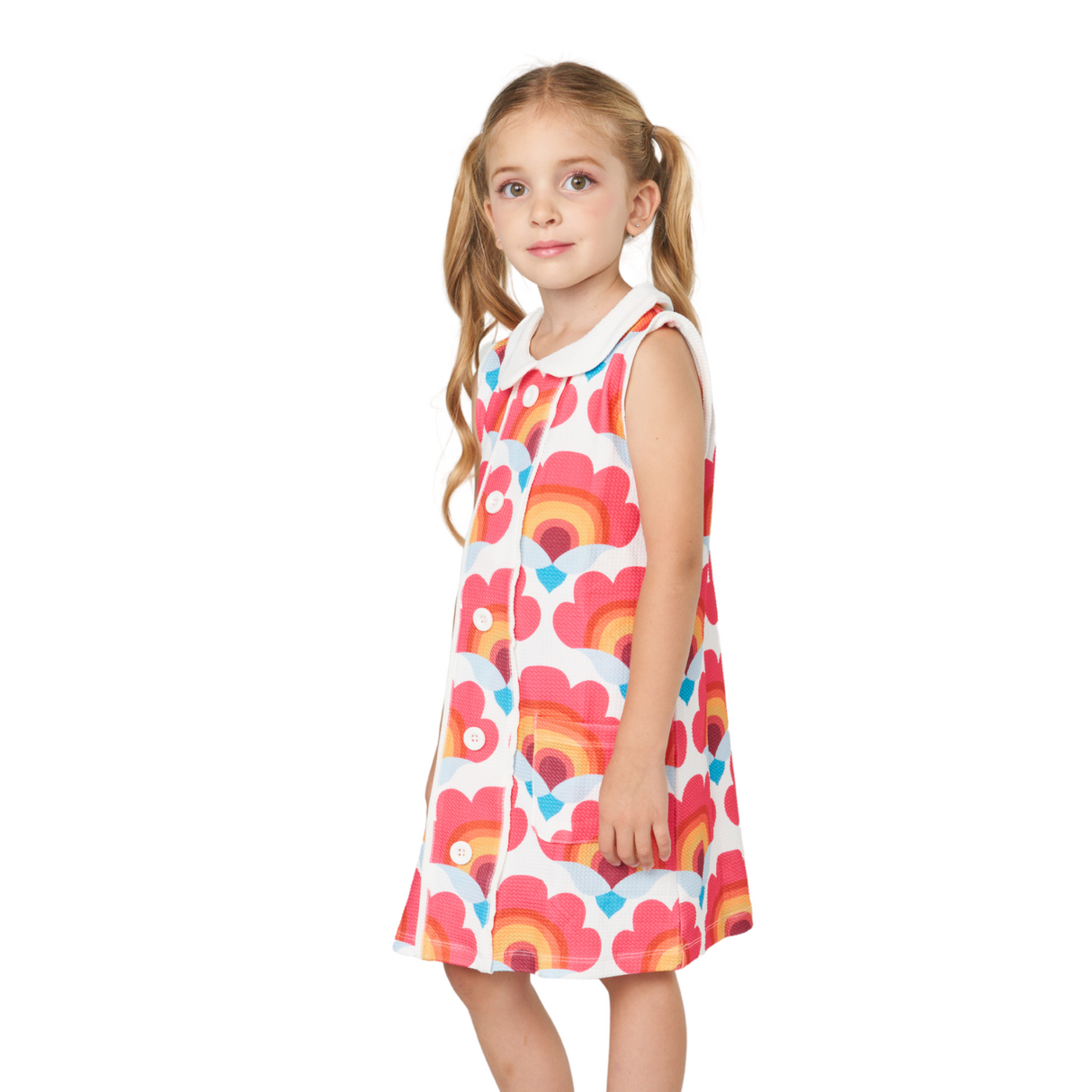 Sunset Bloom Sleeveless Dress – Pink Rainbow Floral